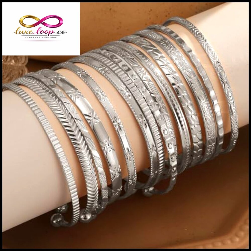 Gold Plated Stackable Bangle Bracelet Set, Adjust… - image 5